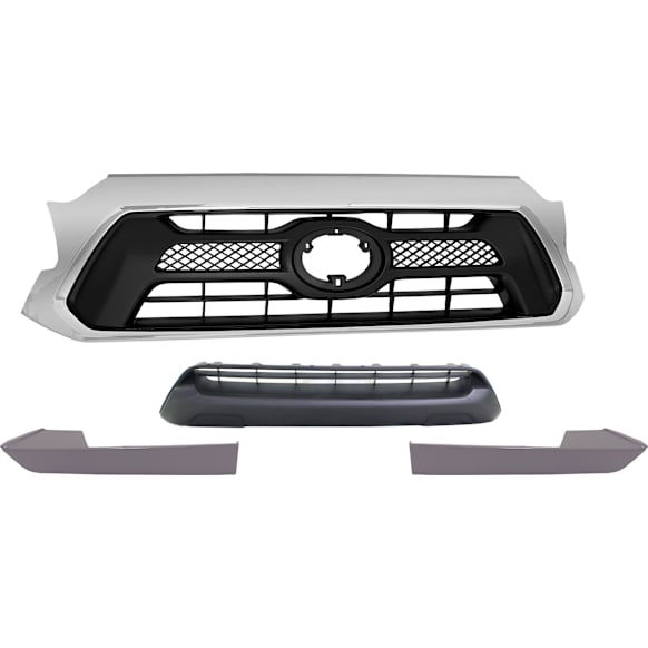 2012 Toyota Tacoma - 4-Piece Kit Grille, Chrome Shell with Painted Black Insert,  Includes (1) Bumper Grille, (1) Grille Assembly, and (2) Headlight Filler