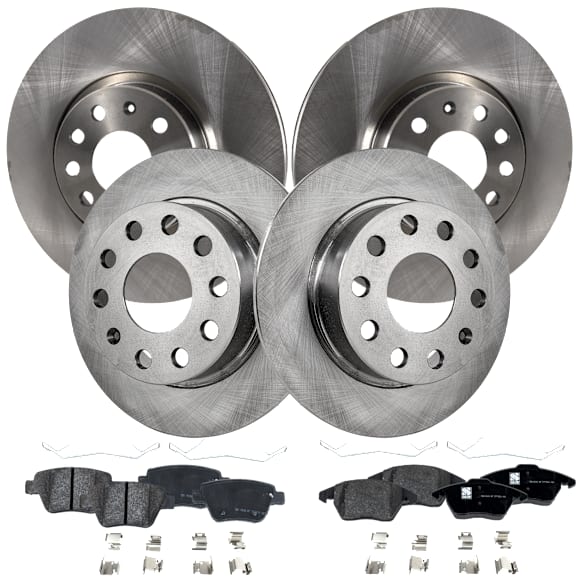 2012 Volkswagen Jetta - 8-Piece Kit Front and Rear Brake Disc and Pad Kit, Plain Surface, 5 Lugs, Wagon, With Rear Drum, 272mm Rear Disc, 2.5L 5Cyl,  Includes (4) Brake Disc and (2) Brake Pad Set