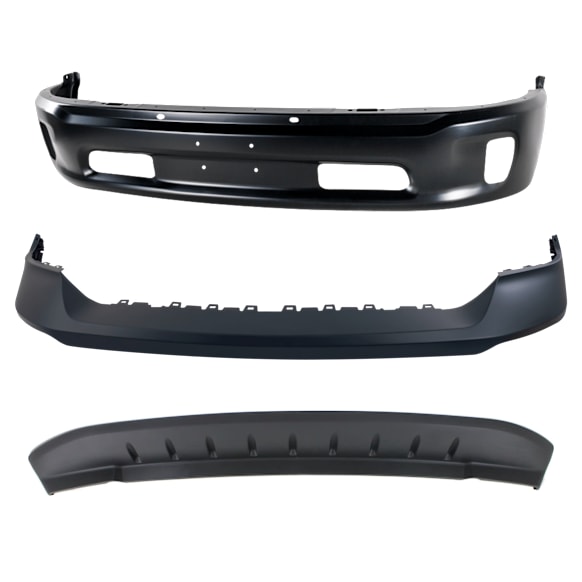 2014 Ram 1500 - 3-Piece Kit Front, Lower Bumper, For Models With Two Piece  Type, Painted Black,  Includes (1) Bumper, (1) Bumper Cover, and (1) Valance