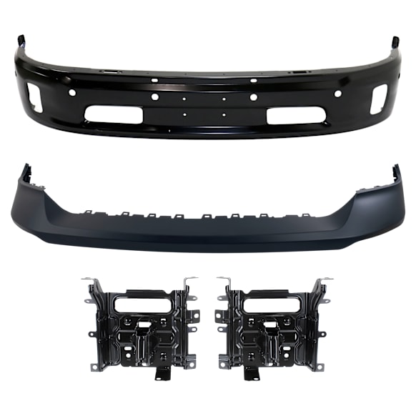 2014 Ram 1500 - 4-Piece Kit Front, Lower Bumper, For Models With Two Piece  Type, Painted Black,  Includes (1) Bumper, (2) Bumper Bracket, and (1) Bumper Cover
