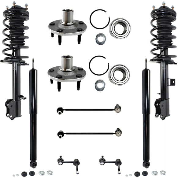 2009-2012 Ford Escape - 10-Piece Kit Front and Rear, Driver and Passenger Side Shock and Fully Loaded Strut Includes Sway Bar Links, and Wheel Hubs