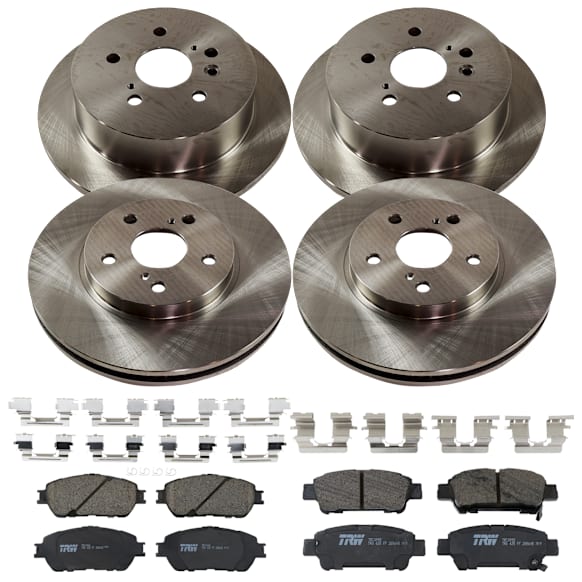 2008 Toyota Sienna - 4-Wheel Set Front and Rear Brake Disc and Pad Kit, Plain Surface, 5 Lugs, Front-295.91 mm/Rear-291.08 mm, Ceramic, For Models With Rear Disc Brake, 3.5L 6Cyl,  Includes (4) Disc and (2) Pad Set