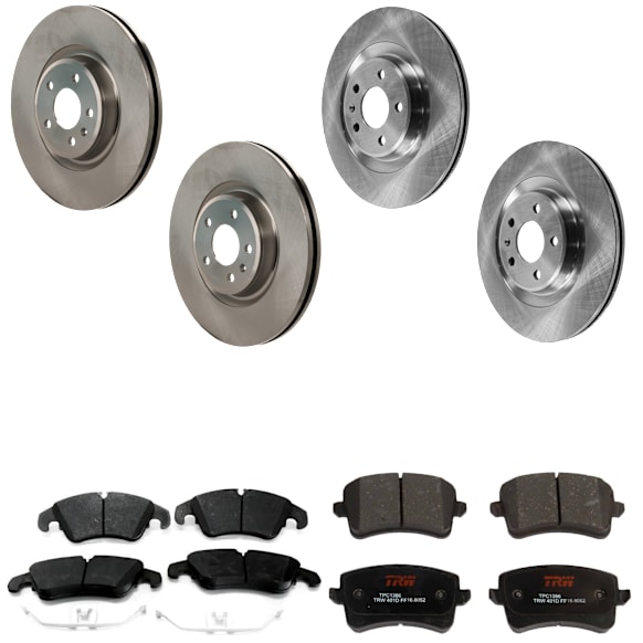 2014 Audi Q5 - 8-Piece Kit Front and Rear Brake Disc and Pad Kit, Plain Surface, 5 Lugs, Semi-metallic, FULL HYBRID EV-GAS (FHEV), 2.0L 4Cyl,  Includes (4) Brake Disc and (2) Brake Pad Set