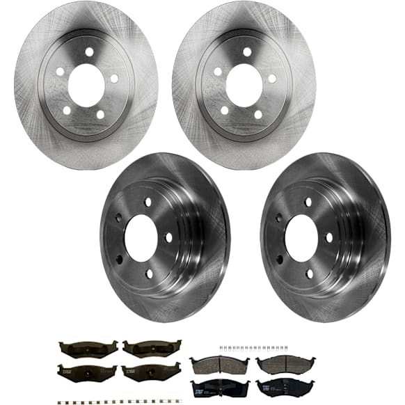 KIT-073024-3176 Front and Rear Brake Disc and Pad Kit, Plain Surface 5 Lugs Front-Ceramic, Rear-Semi-Metallic