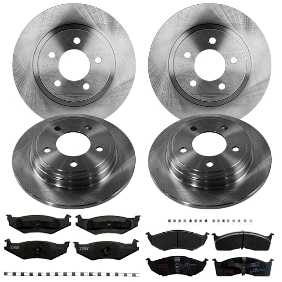 KIT-073024-3177 Front and Rear Brake Disc and Pad Kit, Plain Surface 5 Lugs Front-296.93 mm/Rear-270.26 mm Front-Ceramic/Rear-Semi-Metallic