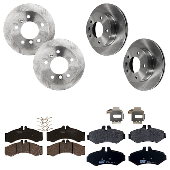 2006 Dodge Sprinter 2500 - 4-Wheel Set Front and Rear Brake Disc and Pad Kit, Plain Surface, 5 Lugs, Front-284.48 mm/Rear-272.03 mm, Semi-metallic