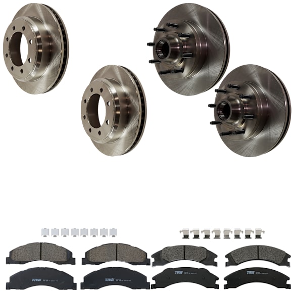 2011 Ford E-250 - 8-Piece Kit Front and Rear Brake Disc and Pad Kit, Plain Surface, 8 Lugs, Semi-metallic, 5.4L 8Cyl,  Includes (4) Brake Disc and (2) Brake Pad Set