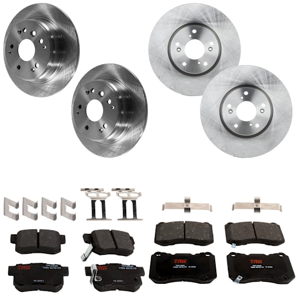Front and Rear Brake Disc and Pad Kit, Plain Surface 5 Lugs Front-309.88 mm/Rear-281.94 mm Front-Semi-Metallic/Rear-Ceramic