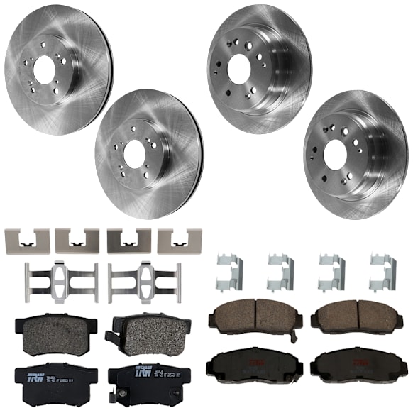 2005 Acura TL - 4-Wheel Set Front and Rear Brake Disc and Pad Kit, Plain Surface, 5 Lugs, Front-299.97 mm/Rear-281.94 mm, Ceramic, Automatic Transmission, Standard Front Caliper, 3.2L 6Cyl,  Includes (4) Disc and (2) Pad Set