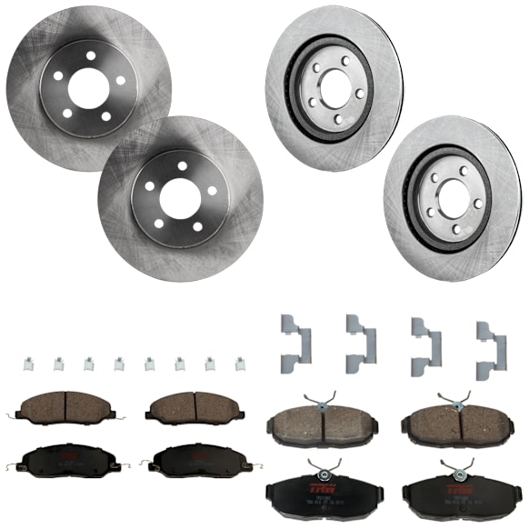 2005 Ford Mustang - 4-Wheel Set Front and Rear Brake Disc and Pad Kit, Plain Surface, 5 Lugs, Front-293.12 mm/Rear-299.97 mm, Ceramic, 4.0L 6Cyl,  Includes (4) Disc and (2) Pad Set