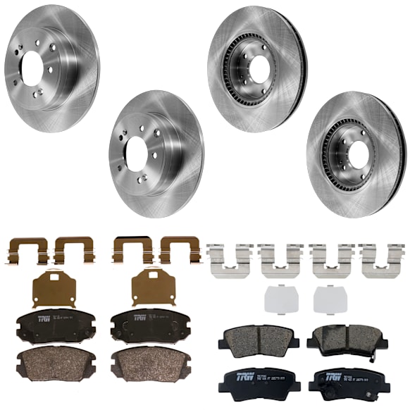 KIT-073024-5886 Front and Rear Brake Disc and Pad Kit, Plain Surface 5 Lugs Ceramic