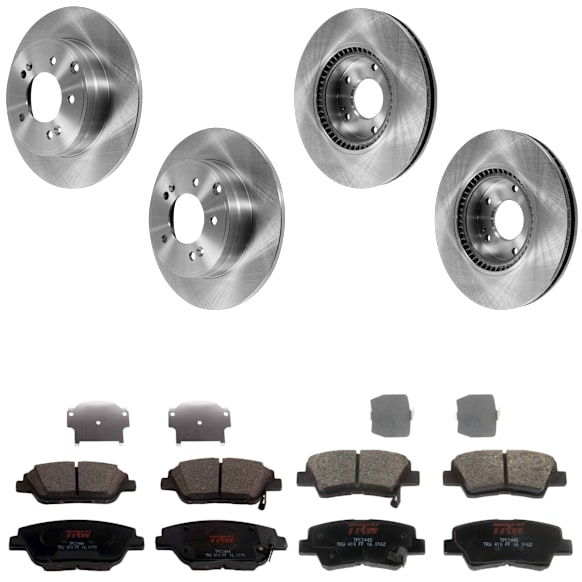 KIT-073024-5931 Front and Rear Brake Disc and Pad Kit, Plain Surface 5 Lugs Front-Ceramic, Rear-Semi-Metallic