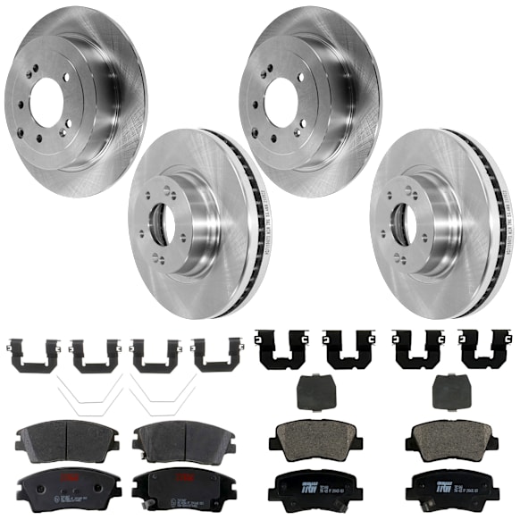 2017 Kia Sportage - 8-Piece Kit Front and Rear Brake Disc and Pad Kit, Plain Surface, 5 Lugs, Ceramic, 305mm Front Disc, Manual Parking Brake, 2.4L 4Cyl,  Includes (4) Brake Disc and (2) Brake Pad Set