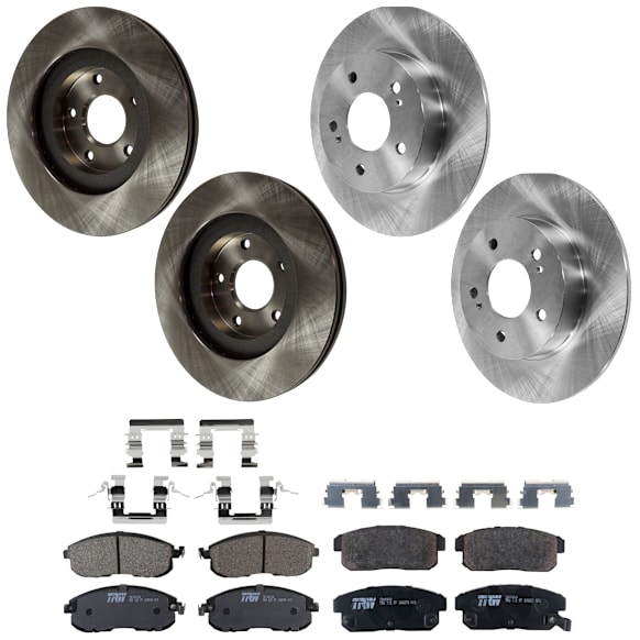 2003 Nissan Maxima - 4-Wheel Set Front and Rear Brake Disc and Pad Kit, Plain Surface, 5 Lugs, Front-295.91 mm/Rear-277.62 mm, Front-Ceramic/Rear-Semi-Metallic, 3.5L 6Cyl, Includes (4) Disc and (2) Pad Set