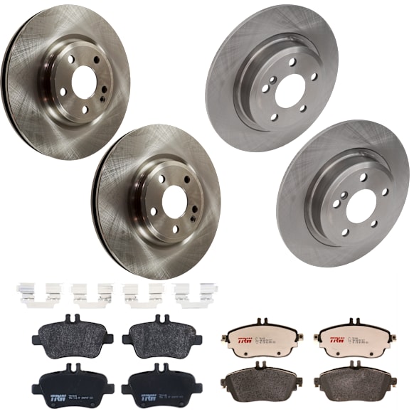 KIT-073024-6073 Front and Rear Brake Disc and Pad Kit, Plain Surface 5 Lugs Front-Ceramic, Rear-Semi-Metallic