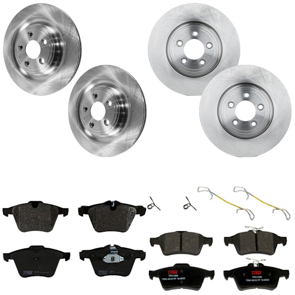 2015 Jaguar XF - 8-Piece Kit Front and Rear Brake Disc and Pad Kit, Plain Surface, 5 Lugs, Semi-metallic, RWD, Rear Wheel Drive, 32mm Front Disc and 32mm Rear Disc, 3.0L 6Cyl,  Includes (4) Brake Disc and (2) Brake Pad Set
