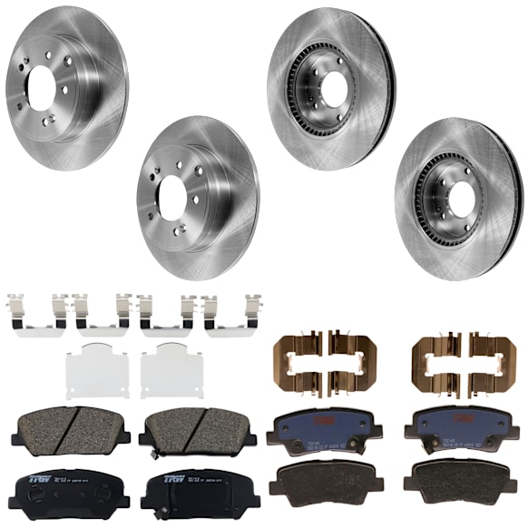 KIT-073024-6574 Front and Rear Brake Disc and Pad Kit, Plain Surface 5 Lugs Front-Ceramic, Rear-Semi-Metallic