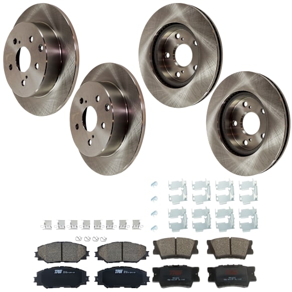 2015 Toyota RAV4 - 4-Wheel Set Front and Rear Brake Disc and Pad Kit, Plain Surface, 5 Lugs, Front-275.08 mm/Rear-280.92 mm, Ceramic, 275mm Front Disc, 2.5L 4Cyl,  Includes (4) Disc and (2) Pad Set