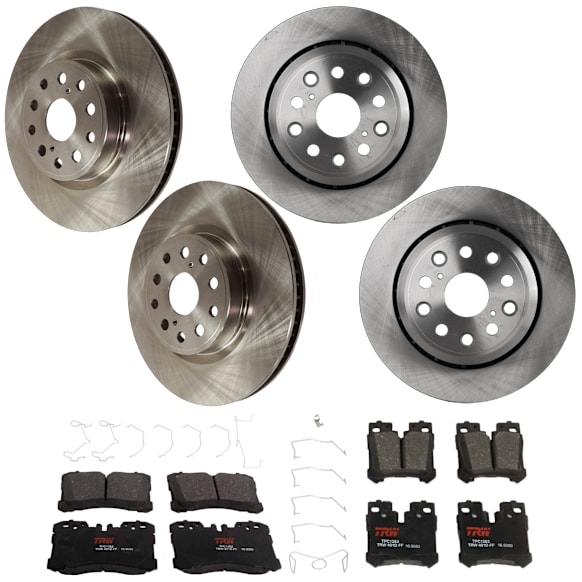 2014 Lexus LS460 - 4-Wheel Set Front and Rear Brake Disc and Pad Kit, Plain Surface, 5 Lugs, Front-334.77 mm/Rear-314.96 mm, Semi-metallic, RWD, Rear Wheel Drive, For Models Without F Sport Package, 4.6L 8Cyl,  Includes (4) Disc and (2) Pad Set