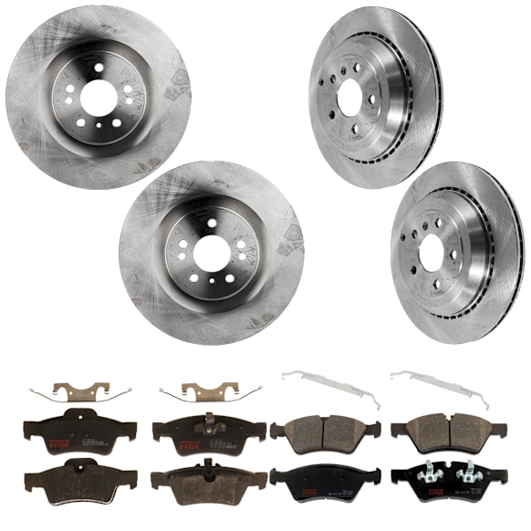2009 Mercedes Benz GL450 - 8-Piece Kit Front and Rear Brake Disc and Pad Kit, Plain Surface, 5 Lugs, Front-Semi-Metallic/Rear-Ceramic, AWD, All Wheel Drive, enginedesignationname : 273.923, FI, For Models With Front Disc Brake, 4.7L 8Cyl,  Includes (4) Brake Disc