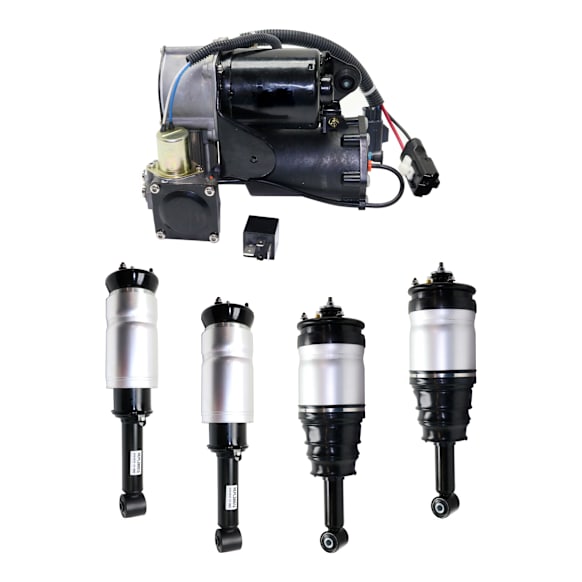 2012 Land Rover Range Rover Sport Supercharged - 5-Piece Kit Front and Rear, Driver and Passenger Side Suspension Kit, Without CVD(Continuous Variable Damping),  Includes (1) Air Suspension Compressor and (4) Shock Absorber and Strut Assembly