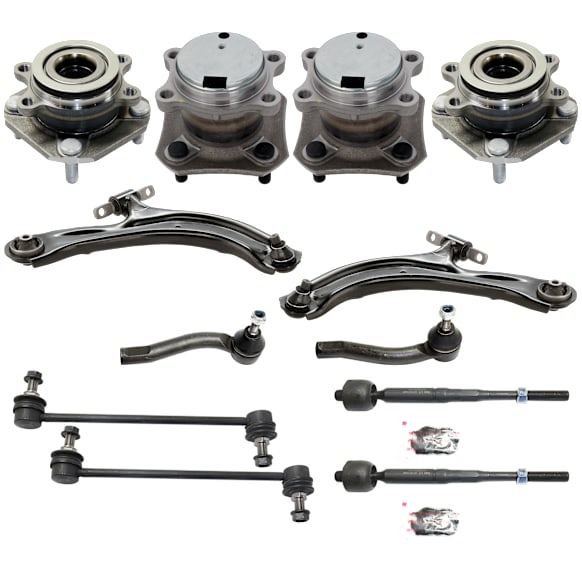 12-Piece Kit Driver and Passenger Side Suspension Kit, Includes (2) Control Arm, (2) Sway Bar Link, (4) Tie Rod End, and (4) Wheel Hub