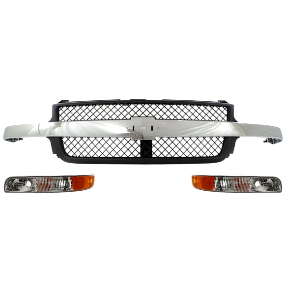 2002 Chevrolet Silverado 2500 HD LT - 3-Piece Kit Grille, Painted Black,  Includes (1) Grille and (2) Parking Light