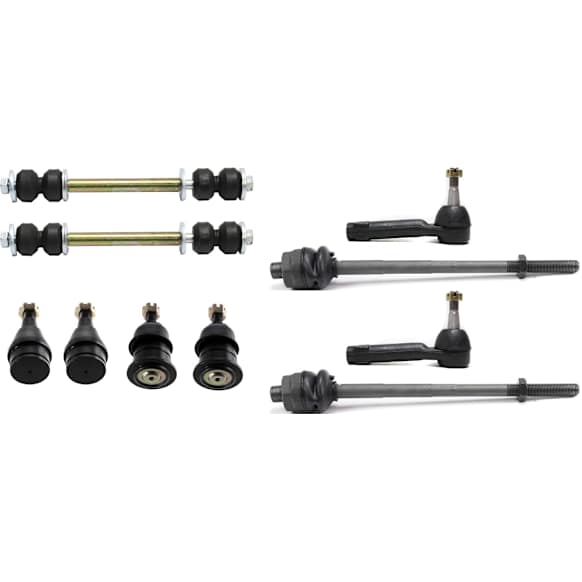 10-Piece Kit Front, Driver and Passenger Side, Upper and Lower Ball Joint, includes (4) Ball Joint, (2) Sway Bar Link, and (4) Tie Rod End, Heavy Duty Design