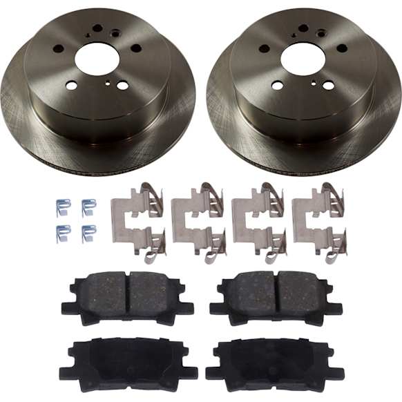 2006 Toyota Highlander Sport - 4-Piece Kit Rear Brake Disc and Pad Kit, Plain Surface, 5 Lugs, 288.04 mm, Ceramic, 2.4L 4Cyl, Pro-Line Series  Includes (2) Brake Disc and (1) Brake Pad Set