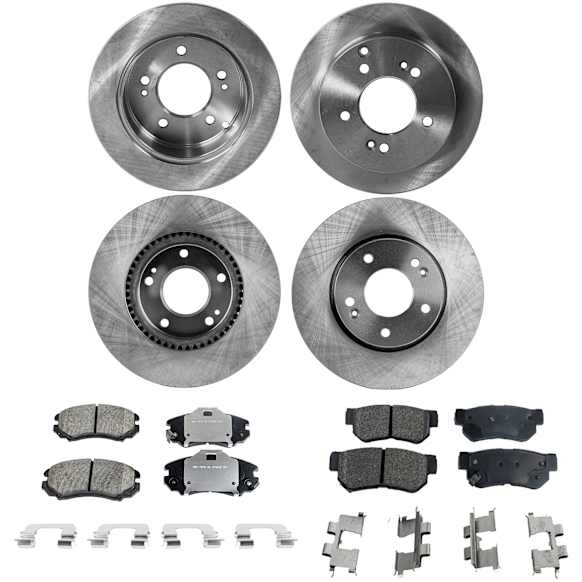 8-Piece Kit Front and Rear Brake Disc and Pad Kit, Plain Surface, Ceramic, 5 Lugs, Cast Iron, Includes (4) Brake Disc and (2) Brake Pad Set, Pro-Line Series