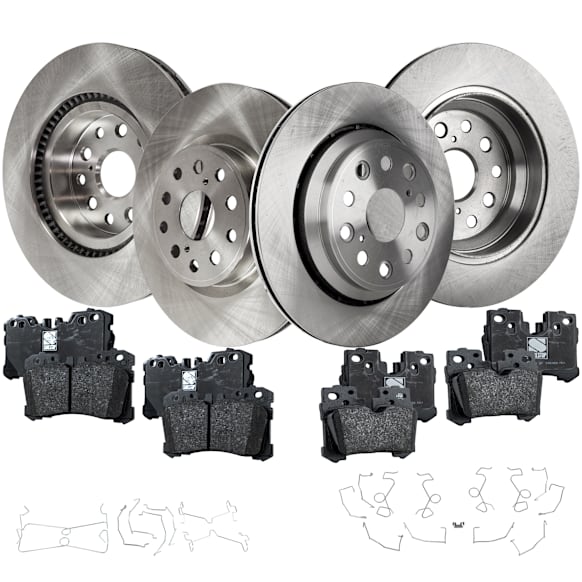 2008 Lexus LS460 - 4-Wheel Set Front and Rear Brake Disc and Pad Kit, Plain Surface, 5 Lugs, Front-334.77 mm/Rear-314.96 mm, Organic, Except Touring Package, 4.6L 8Cyl, Pro-Line Series  Includes (4) Disc and (2) Pad Set