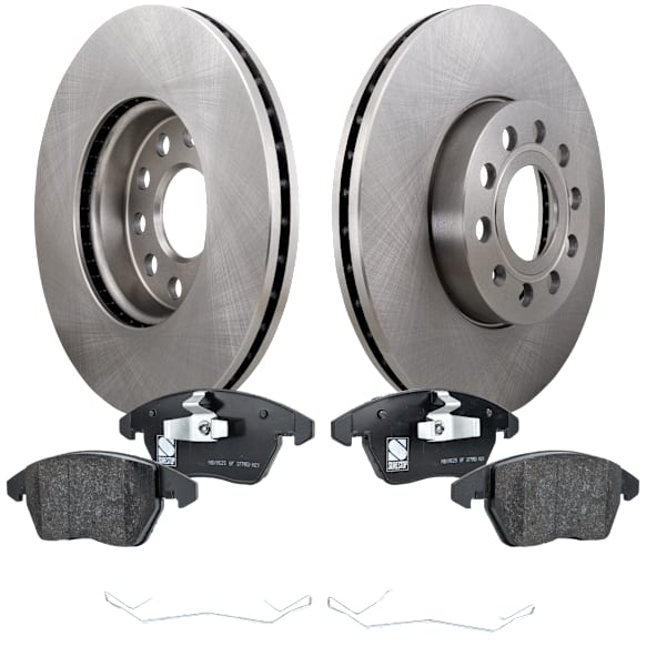 2012 Volkswagen Jetta SE - 4-Piece Kit Front Brake Disc and Pad Kit, Plain Surface, 5 Lugs, 288.04 mm, Organic, Sedan, enginedesignationname : CBTA, 2.5L 5Cyl, Pro-Line Series  Includes (2) Brake Disc and (1) Brake Pad Set