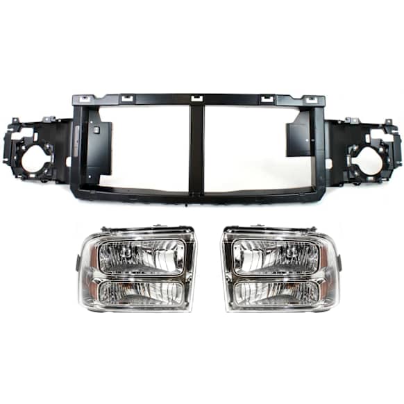 2005 Ford Excursion - 3-Piece Kit Driver and Passenger Side Halogen Headlight, With bulb(s), OE Replacement,  Includes (1) Header Panel and (2) Headlight