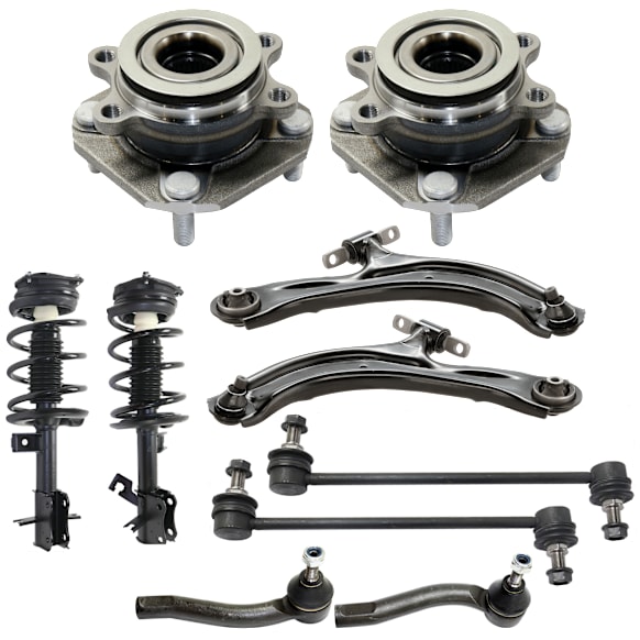 2012 Nissan Sentra - 10-Piece Kit Front, Driver and Passenger Side Suspension Kit, 4-Wheel ABS,  Includes (2) Control Arm, (2) Loaded Strut, (2) Sway Bar Link, (2) Tie Rod End, and (2) Wheel Hub