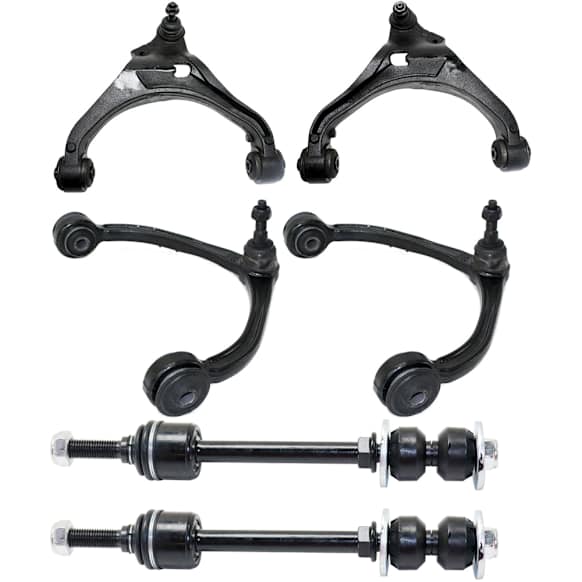 6-Piece Kit Front, Driver and Passenger Side, Upper and Lower Control Arm Kit, Includes (4) Control Arm and (2) Sway Bar Link