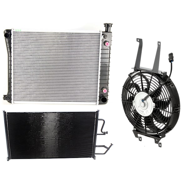 3-Piece Kit A/C Condenser, includes (1) A/C Condenser, (1) Cooling Fan Assembly and (1) Radiator, 4.3L Eng., 6 Cyl.