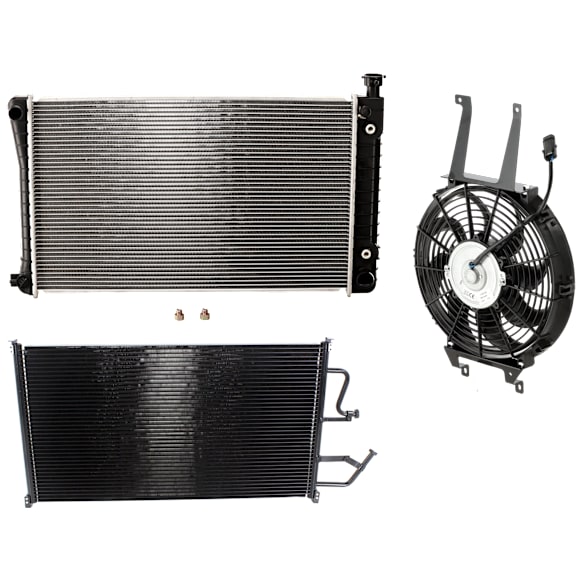 3-Piece Kit A/C Condenser, includes (1) A/C Condenser, (1) Cooling Fan Assembly and (1) Radiator, 5.0L/5.7L Eng., 8 Cyl.
