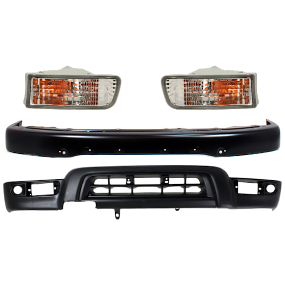 1999 Toyota 4Runner - 4-Piece Kit Front Bumper,  For Models With Sport Package and Fender Flare Holes, Painted Black, Sport Utility,  Includes (1) Bumper, (2) Turn Signal Light, and (1) Valance