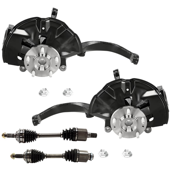 4-Piece Kit Front, Driver and Passenger Side Steering Knuckle, With Bearing, With Dust Shield, Includes (2) Axle Assembly and (2) Knuckle
