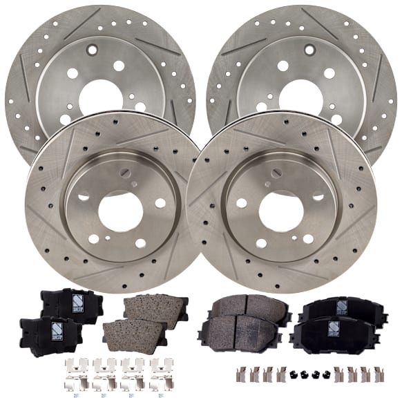 2018 Toyota RAV4 - 8-Piece Kit Front and Rear Brake Disc and Pad Kit, Cross-drilled and Slotted, 5 Lugs, 2.5L 4Cyl,  Includes (4) Brake Disc and (2) Brake Pad Set