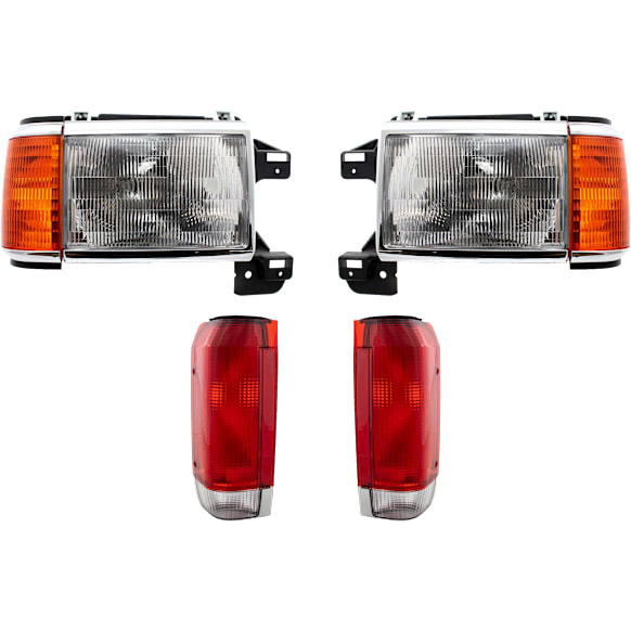 1988 Ford Bronco - 4-Piece Kit Driver and Passenger Side Halogen Headlight, With bulb(s), OE Replacement,  Includes (2) Headlight and (2) Tail Light