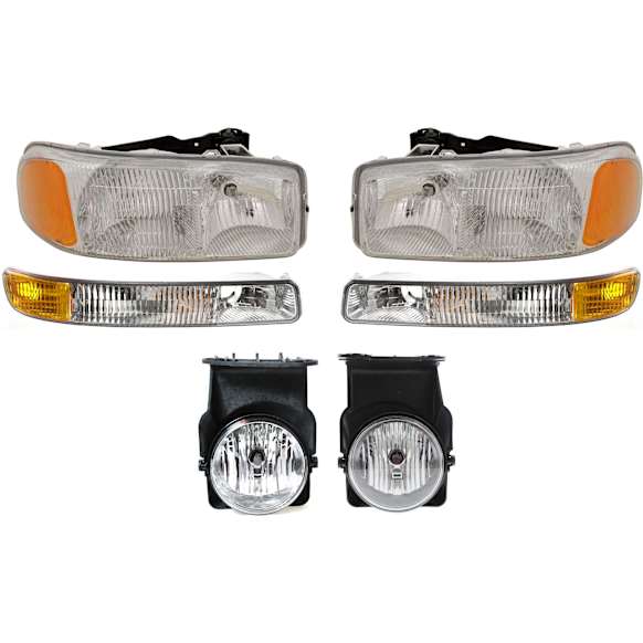2007 GMC Sierra 2500 HD Classic - 6-Piece Kit Driver and Passenger Side Halogen Headlight, With bulb(s),  Old Body Style, OE Replacement, Standard Cab Pickup,  Includes (2) Fog Light, (2) Headlight, and (2) Parking Light