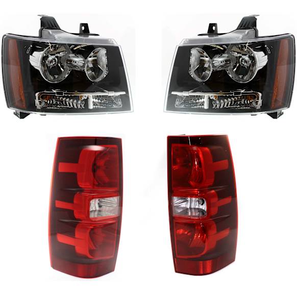 2007-2014 Chevrolet Suburban 1500 - 4-Piece Kit Driver and Passenger Side Halogen Headlight, With bulb(s), OE Replacement, Includes (2) Headlight and (2) Tail Light