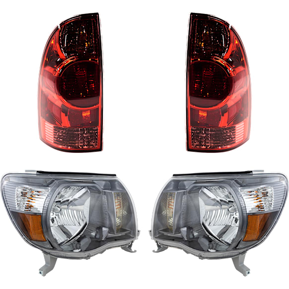 4-Piece Kit Driver and Passenger Side Halogen Headlight, With bulb(s), Type 1, OE Replacement, Includes (2) Headlight and (2) Tail Light
