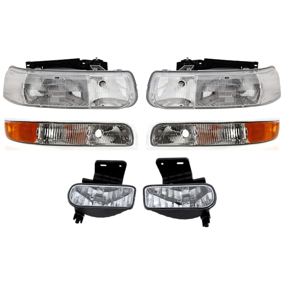 2000 Chevrolet Tahoe - 6-Piece Kit Halogen Headlight, With bulb(s), Second Generation, OE Replacement,  Includes (1) Fog Light, (2) Headlight, and (2) Parking Light