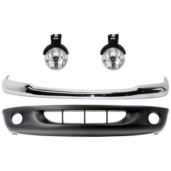 1999 Dodge Dakota - 4-Piece Kit Front Bumper, Chrome,  Includes (1) Bumper, (1) Bumper Cover, and (2) Fog Light