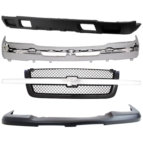2004 Chevrolet Silverado 1500 Base - 4-Piece Kit Bumper, Chrome,  Includes (1) Bumper, (1) Bumper Cover, (1) Grille Assembly, and (1) Valance
