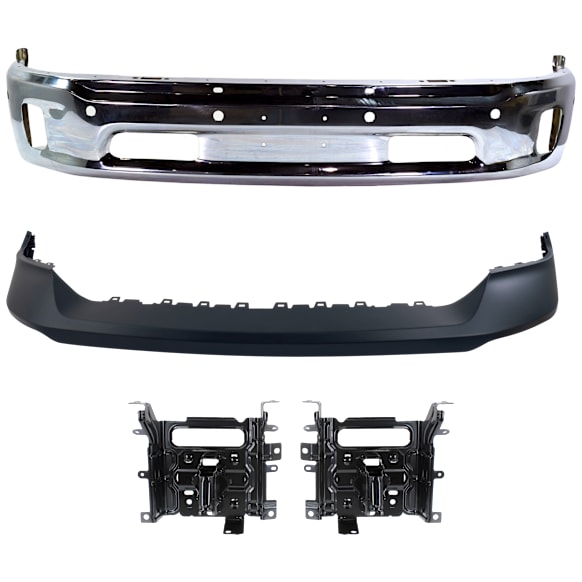 2014 Ram 1500 - 4-Piece Kit Front, Upper and Lower Bumper, For Models With Two Piece  Type, Chrome,  Includes (1) Bumper, (2) Bumper Bracket, and (1) Bumper Cover
