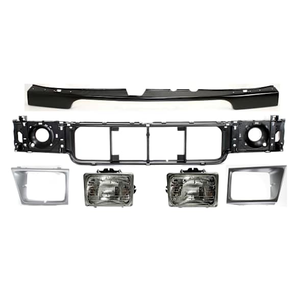 2001 Ford E-150 Econoline Base - 6-Piece Kit Header Panel,  Includes (1) Bumper Filler, (1) Header Panel, (2) Headlight, and (2) Headlight Door