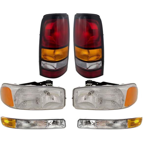 2007 GMC Sierra 1500 Classic - 6-Piece Kit Driver and Passenger Side Halogen Tail Light, With bulb(s), Extended Cab, 1999-2006 Style, Old Body Style, OE Replacement, Extended Cab Pickup,  Includes (2) Headlight, (2) Parking Light, and (2) Tail Light